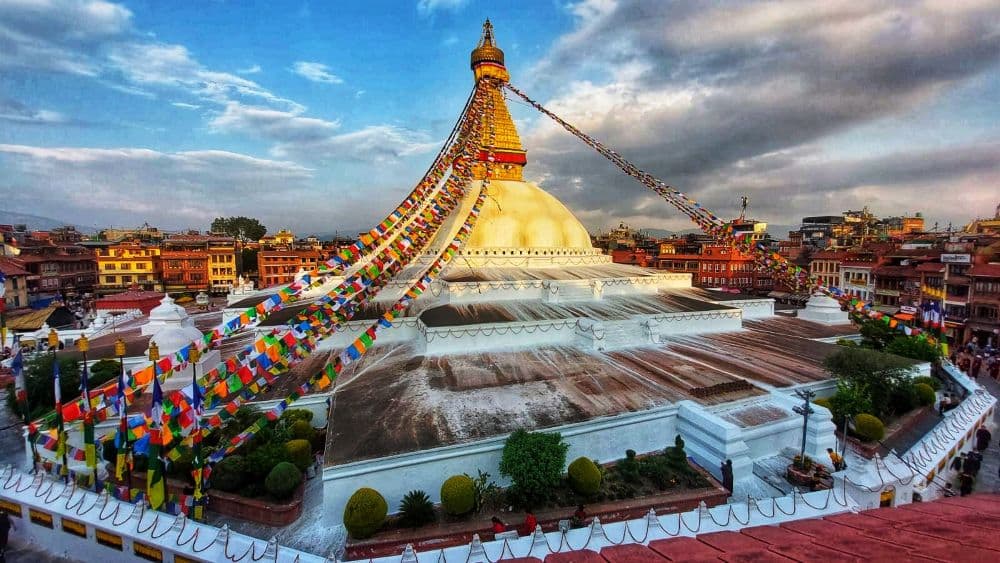 Panoramic view of boudhanath stupa on a Kathmandu tour