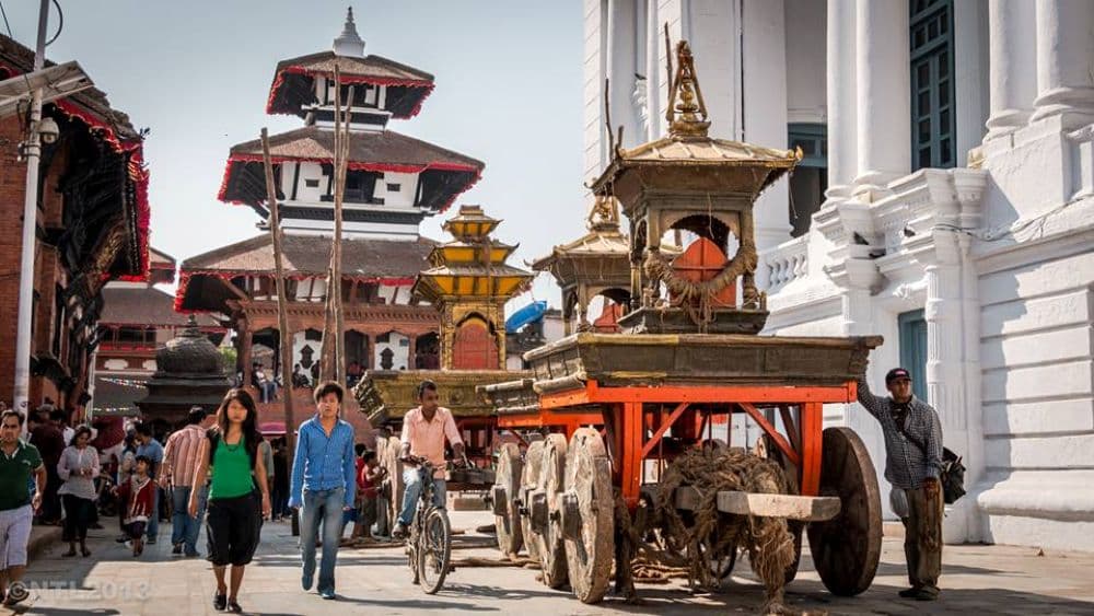 A street scene in kathmandu valley world heritage sites tour