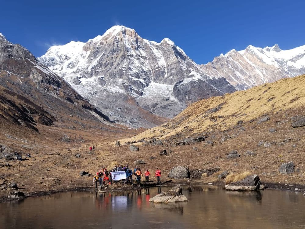 Annapurna Base Camp Trek in October with clear skies and stunning Himalayan mountain views
