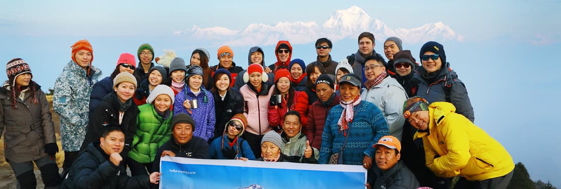 group photo of mountain adventure trekkers